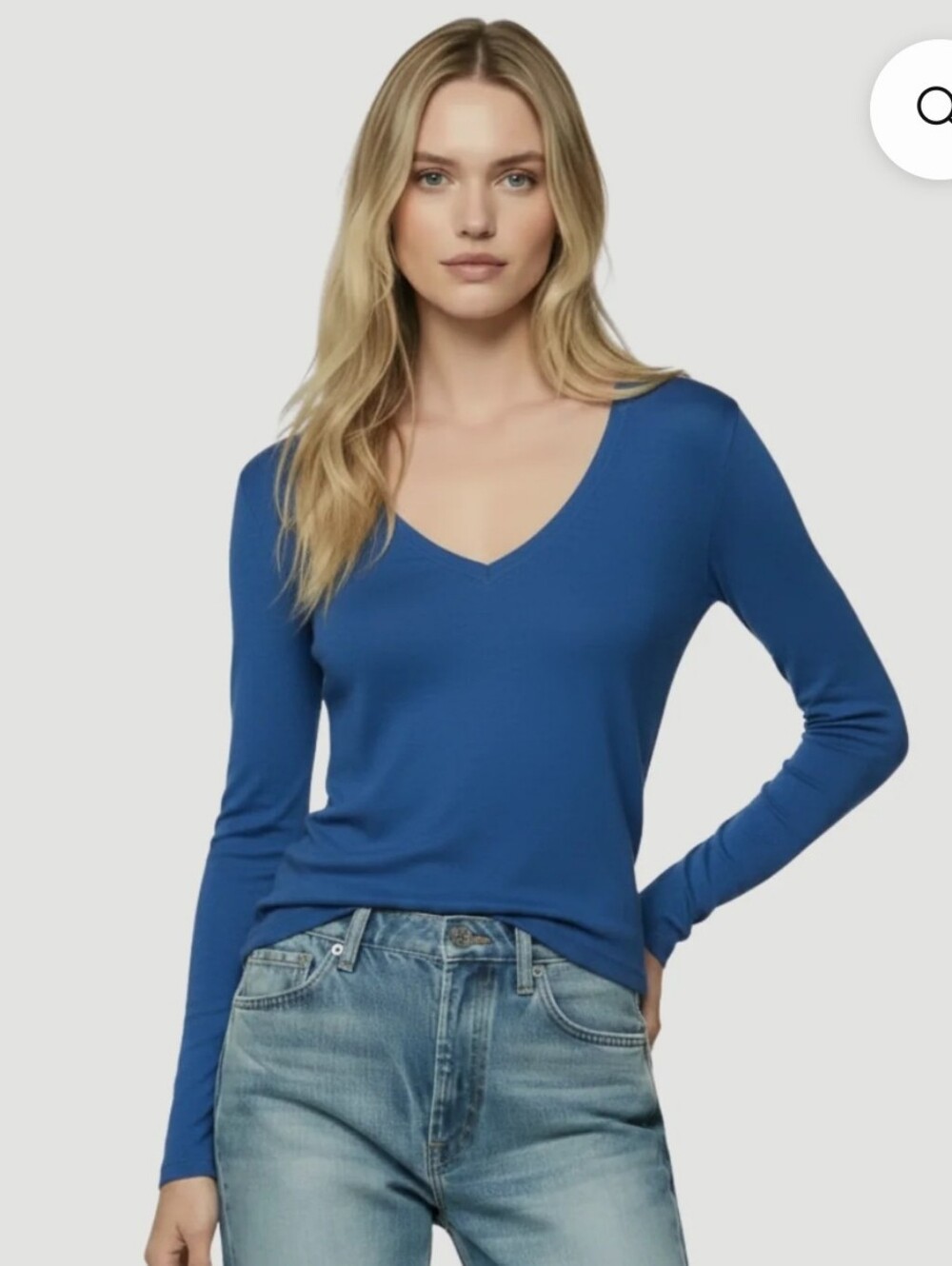 Women's 100% Cashmere Classic V-Neck Long Sleeve Sweater in Blue